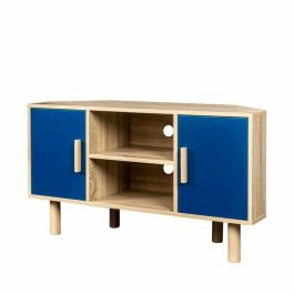 Gabinete de TV de la esquina de Lila - 2 puertas - Decoración de melamina azul - Pies de madera sólida - L90 x D35 x H55 cm