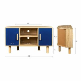 Gabinete de TV de la esquina de Lila - 2 puertas - Decoración de melamina azul - Pies de madera sólida - L90 x D35 x H55 cm