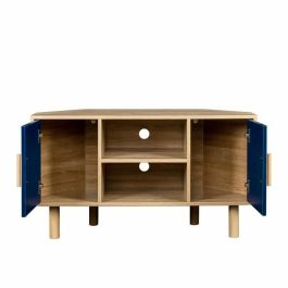 Gabinete de TV de la esquina de Lila - 2 puertas - Decoración de melamina azul - Pies de madera sólida - L90 x D35 x H55 cm