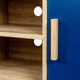 Gabinete de TV de la esquina de Lila - 2 puertas - Decoración de melamina azul - Pies de madera sólida - L90 x D35 x H55 cm