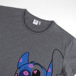 Camiseta de Manga Corta Mujer Stitch Gris oscuro Gris XS