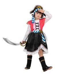 Disfraz pirata gorro, vestido con corpiño, chaleco y cinturón, y cubrebotas talla 10-12 y