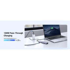 Ugreen CM511 20956A Hub USB-C 6 en 1 Plata - HDMI 4K, 3x USB 3.0, Lector SD/TF - Datos 5Gb/s