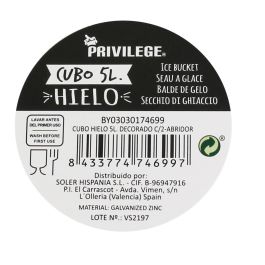 Privilege Cubo de Hielo 5L Decorado con Abridor, 17x21.5x26 cm (12 Unidades)
