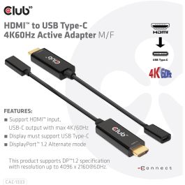 Club3D Adaptador HDMI 2.0 a USB-C Activo 4K60Hz Macho/Macho, contactos chapados en Oro, 0,22m