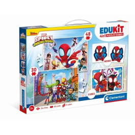 Clementoni CLE8005125182954 Edukit Box Set Spidey 4 en 1 - Puzzle 30 y 48 piezas, Nota y Cubos - A partir de 4 años
