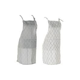DKD Home Decor Delantal Básico Japan stripes Gris y Blanco de Mezcla de Algodón y Poliéster 80x70 cm Pack de 12 Unidades