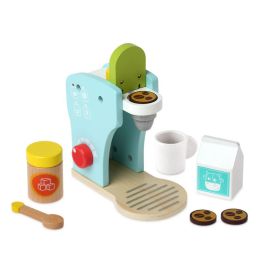 KioKids Cafetera de Juguete de Madera Azul para Niños +3 Años - Juego de Imitación con Leche, Taza y Cápsulas