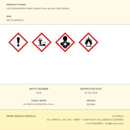 Ceys Masilla reparadora fibra de vidrio 75ml+6ml con espátula, referencia 505002
