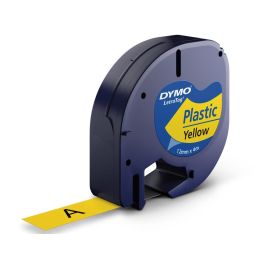 Dymo Cinta 91202, Negro Sobre Amarillo De 12 mmx4M. De Plástico, Rotuladora Letratag