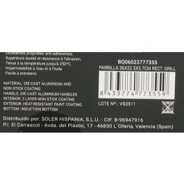 Quttin Parrilla Rectangular Grill 36 x 22.5 x 3.7 cm (6 Unidades)