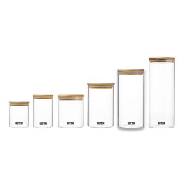 Quttin Tarro de Borosilicato 10x10x22 cm 1250 ml con Tapa de Bambú (12 Unidades)
