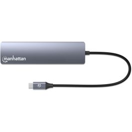 MANHATTAN 153966 Estación de Acoplamiento USB-C 7 en 1 con HDMI 4K, 2x USB 10Gb/s y Power Delivery 100W, Color Plata