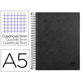 Cuaderno Espiral Liderpapel A5 Micro Papercoat Tapa Forrada 140H 75 gr Cuadro5 mm 5 Bandas 6 Taladros Negro