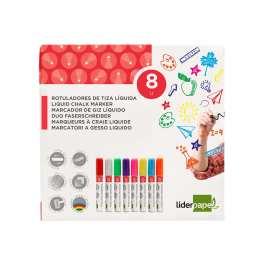 Liderpapel Rotulador Tiza Líquida Punta Redonda Trazo 6 mm Caja 8 Unidades Colores Surtidos