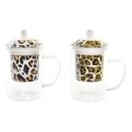 DKD Home Decor Mug para Infusiones Colonial, Diseño Leopardo, 300ml, Cristal y Porcelana, Apto Microondas/Lavavajillas (Pack 6 Surtidos)