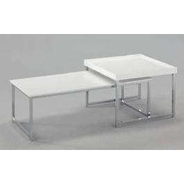 DKD Home Decor Mesa Centro Chic Blanco Plateado Acero MDF Set 2 Piezas 48 x 45 x 110 cm