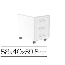 Rocada Cajonera Serie Store 60x40x60 cm Blanco/Blanco con 3 Cajones Metálicos y Ruedas con Freno