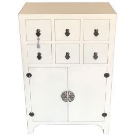 DKD Home Decor Cajonera Oriental de 6 Cajones y 2 Puertas Blanco/Plateado 27 x 101 x 63 cm Abeto/MDF Estilo Honami Precio: 227.50000009. SKU: S3022114