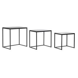 DKD Home Decor Mesita Auxiliar Loft Negra, Set de 3 Mesas Auxiliares de Diseño Industrial Moderno - Metal y Cristal - 58x36.5x53.5 cm
