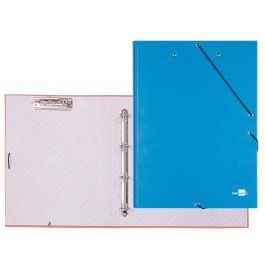 Carpeta De 4 Anillas 25 mm Redondas Liderpapel Folio Carton Forrado Paper Coat Celeste Con Miniclip Y Solapas