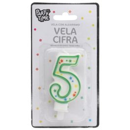 Party Time Vela Aniversario Numeral 5 con Círculos y Estrellas, 9,5 cm, para Tarta de Cumpleaños