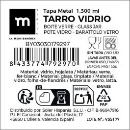 Inde Tarro Vidrio T/Metal 1300 ml 10x10x18 cm 3-Surt La Mediterrane