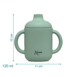 KioKids Taza de Silicona con Asas y Boquilla para Bebés +4 meses, Uso Alimentario, 120ml, Color Sage, Apta Lavavajillas, Microondas, Congelador