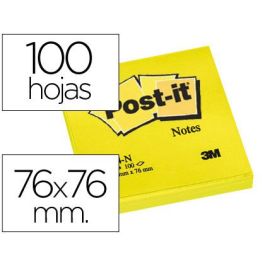 Bloc De Notas Adhesivas Quita Y Pon Post-It 76x76 mm Amarillo Neon Con 100 Hojas 6 unidades