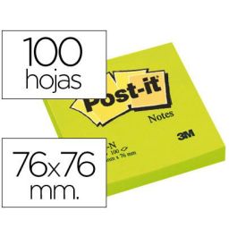 Bloc De Notas Adhesivas Quita Y Pon Post-It 76x76 mm Verde Neon Con 100 Hojas 6 unidades