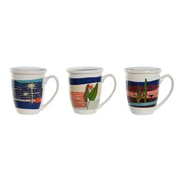 Mug Infusiones Tropical DKD Home Decor Azul Verde 9 x 11 x 12 cm (3 Unidades)