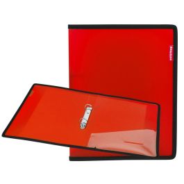 Carpeta Liderpapel 2 Anillas 25 mm 43030 Polipropileno Roja Con Bolsa Y Tarjetero Con Ribete Negro