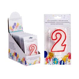 Vela Cumpleaños Número 2 Blanca con Borde Rojo - Arte Regal 4.2x8.2x1 cm (72 Unidades) Vela Cumpleaños Número 2 Blanca con Borde Rojo - Arte Regal 4.2x8.2x1 cm (72 Unidades)