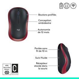Logitech M185 Ratón Inalámbrico RF Plug-and-Play Rojo con Nano Receptor USB, Ergonómico, Fiable, Batería 1 Año