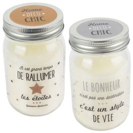 Home Deco Factory Vela Aromática "Bougie" con Mensaje en Tarro, Modelos Etoiles (Vainilla) y Bonheur (Frutas Tropicales) Home Deco Chic