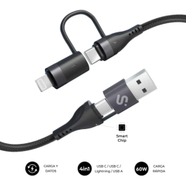 Subblim SUBCAB-4IN101 Cable USB 4 en 1 (USB-A/C a C/Lightning) Carga Rápida 60W 480Mbps 1m Negro Nylon Trenzado Precio: 11.58999952. SKU: B1CEXG7A29