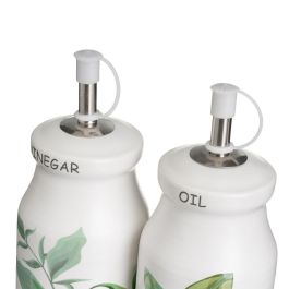 Set de Aceitera y Vinagrera GREENS Blanco Verde Madera Gres 210 ml 21 x 8,5 x 18 cm 4 Piezas