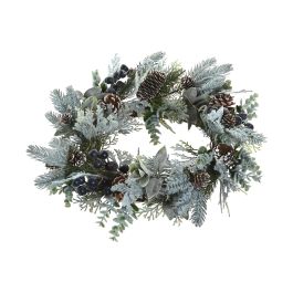 DKD Home Decor Corona Navidad Alpina con 50 LED, Verde y Lila, de PVC, 50 cm, 2 Unidades