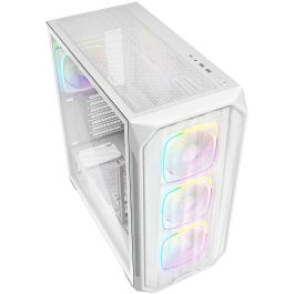 Sharkoon AK5M RGB Torre Midi ATX Blanca con Panel Cristal Templado y Malla, 4 Ventiladores PWM RGB 120mm, Soporte Dual Radiador 360mm