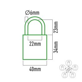 Pack 5 candados de latón arco normal 5 llaves iguales 40 mm