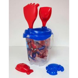 Unice Cubo de Playa Castillo Spiderman Transparente con Cedazo, Pala, Rastrillo y Moldes