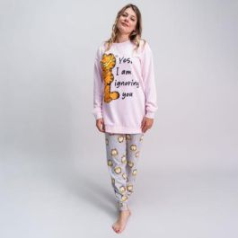 Pijama Largo Cotton Brushed Garfield Rosa Claro