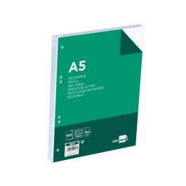 Recambio Liderpapel A5 100 H 100 gr-M2 Cuadro 5 mm Con Margen 6 Taladros