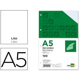 Recambio Liderpapel A5 100H 100 gr-M2 Liso Doble Margen 6 Taladros