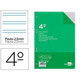 Recambio Liderpapel Cuarto 100 Hojas 60 gr-M2 Pauta 5ª 2.5 mm Con Margen 6 Taladros