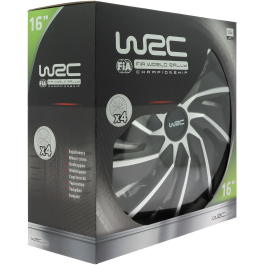 WRC 4 Enjo Bi-colo 16 TURBO Tapacubos para Ruedas de 16 Pulgadas, Juego de 4, Diseño Deportivo Bicolor Negro Mate y Gris Plateado