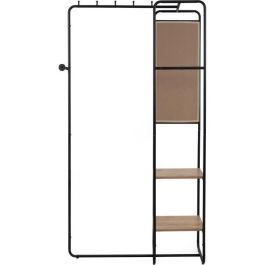 Mueble de Recibidor con Estructura Metálica y 2 Estantes - Espejo - Negro / Roble Artesano - 100x185x37cm - LUTON003747