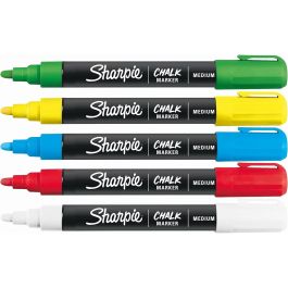 Sharpie 2157733 Rotuladores Kreidemarker Borrables con Agua, Punta Bala, Colores Surtidos (Azul, Verde, Rojo, Blanco, Amarillo), Blíster de 5