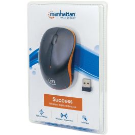 MANHATTAN 179409 Ratón Inalámbrico Óptico 1000 DPI Naranja/Negro, Ambidextro, para Oficina