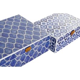 DKD Home Decor Joyero Mediterraneo de Madera, Mosaico Azul y Azul Marino, Organizador de Joyas 20x24x8 cm (Set de 2)